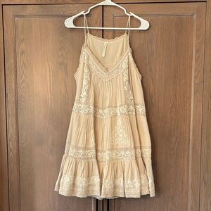 Anthropologie Beige Lace Mini Dress